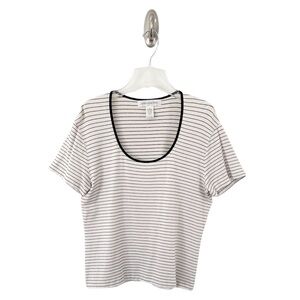Jones New York Vintage Black and Cream Short Sleeve Scoop Neck Knit Top Size L